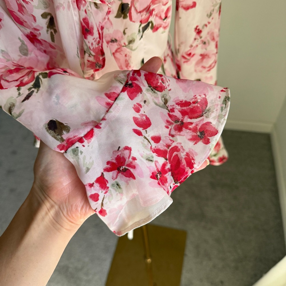 IF BY SEA Floral Ruffle Blouse Women's Small Pink Romantic Long Sleeve Romantic - Picture 4 of 9